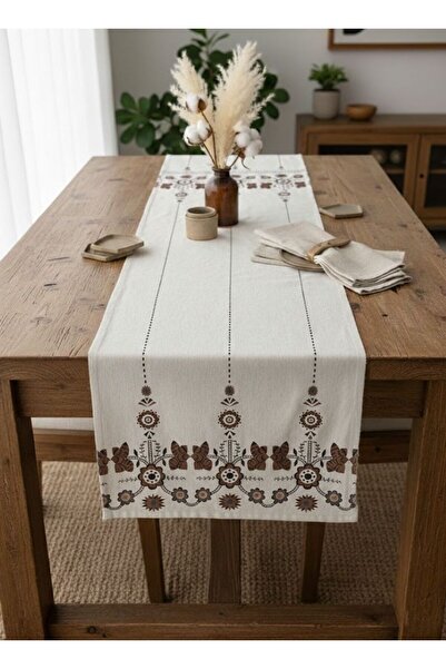 Lilza Home Otantik Desenli Keten Runner 40x140 cm | Doğal Şık Tasarım