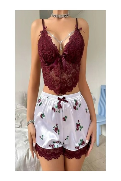 Ece's Desing Women's Lace 2-Piece Shorts Pajama Set – Comfortable & Stylish H...