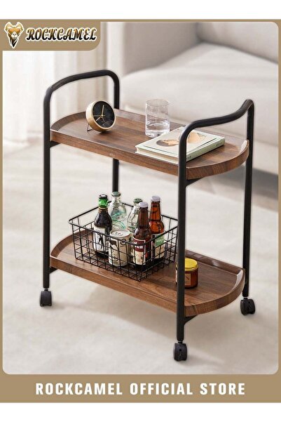 ROCKCAMEL أرفف تخزين متحركة من طبقتين