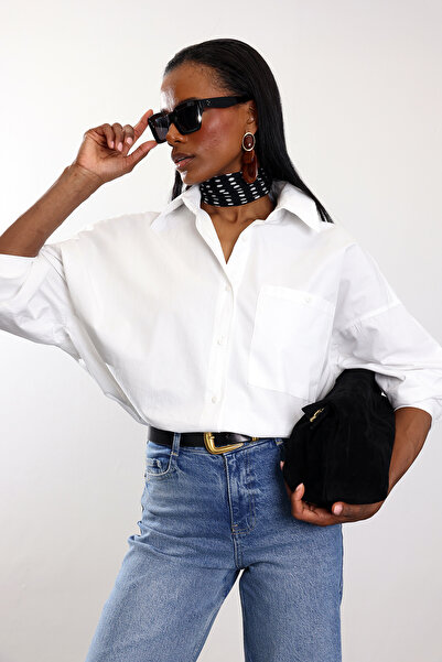 5in1Canpolat White Oversize Poplin Shirt 4008