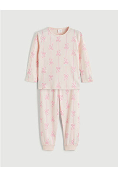 LC Waikiki M1 Sezon Pink Bow Patterned Girls' Pajama Set