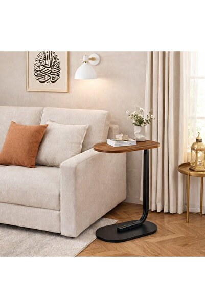 terndat Brown top serving table with black base