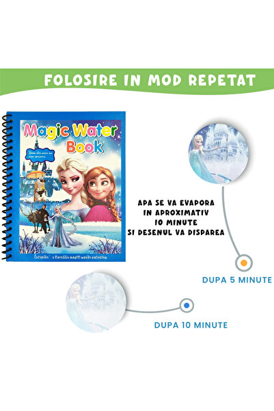 Pitikot Carte de colorat cu apa Magic Book, Reutilizabila, plina de culori vibrante, Printesa Elsa