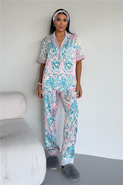 COCCOLARSI Set pijamale cu pantaloni din satin cu mâneci scurte Mondo Allegro...