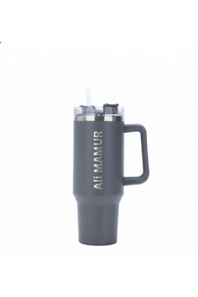 Promopanya Kişiye özel izme özel Gri RENK Dev 1180 ml pipetli termos (İSİM YA...