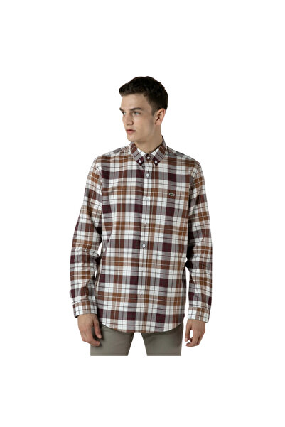 Lacoste Men's Regular Fit Plaid Brown Shirt