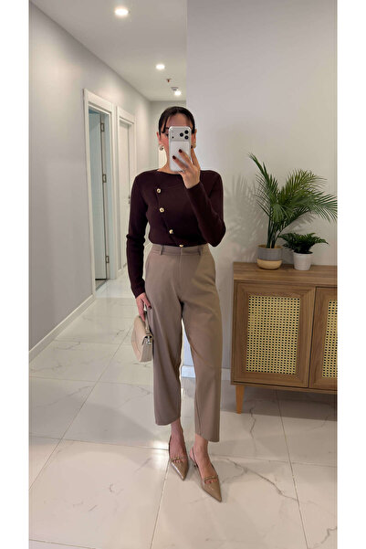 BİRCANÇİL Storry Dark Beige Straight Cut Trousers