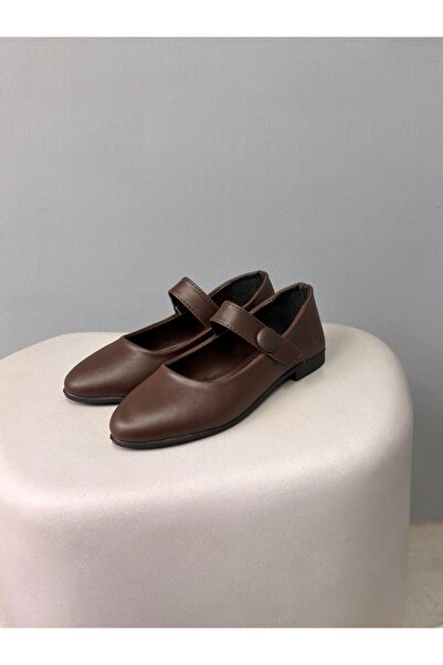 Beyond Women's Brown Leather Rubber Buckle Ballerinas 1.5cm Byndi̇mj03