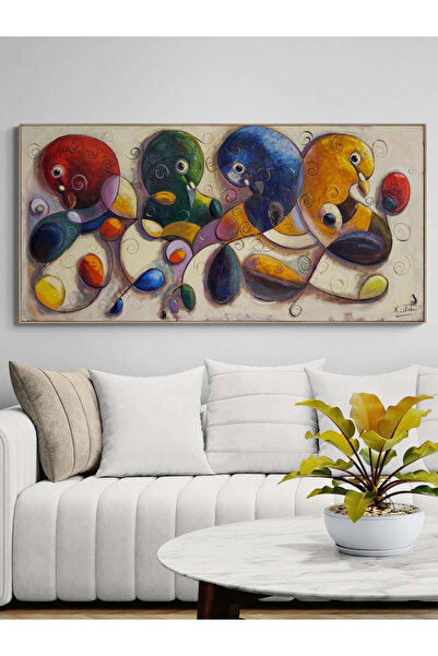 Simurg Sanatevi Soyut Renkli Güvercinler Yağlı Boya Tablosu