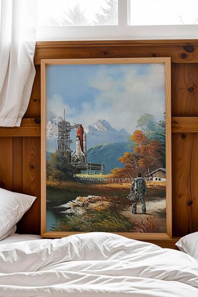 Saturn Рамка с картина на космическа совалка и астронавт Модифицирано изкуств...