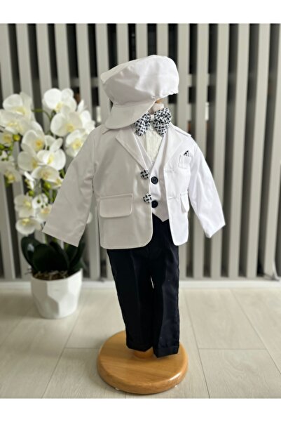 Inovius Costum botez 5 piese bumbac, alb - DPH377 - Marime: 3-6 luni