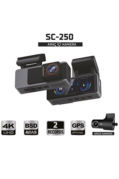 Sentinel SC-250 4K UHD Araç İçi Kamera | ADAS & BSD, Wi-Fi, GPS Opsiyonel, 170° Geniş Açı, 24 Saat P