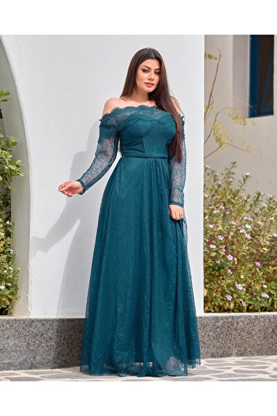 Opera Fashion فستان سهرة أنيق بقصة أوف شولدر وأكمام شفافة