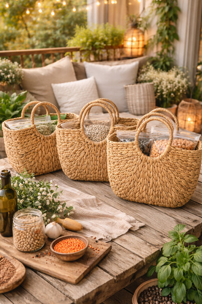 Evila Hasır Dekoratif Saklama Sepeti – Gerçek Hasır Çok Amaçlı Organizer Çant...