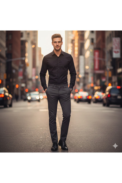 Fine Touch Premium Men's Slim Fit Cotton Black Shirt – Long-Lasting and High-...