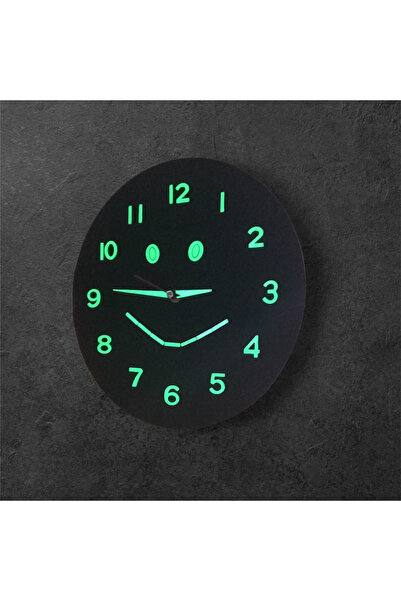 Bahat Fosforlu Gülenyüz Kabartma Rakam Ahşap Camsız Çocuk Odası Duvar Saati Ç...