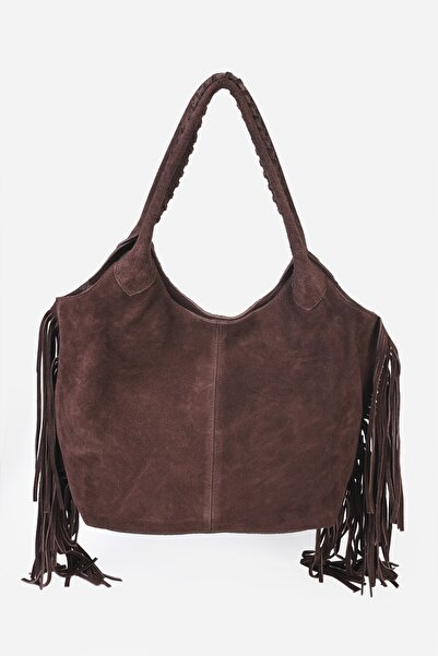 Alessia Bag Valeria Tassel Detailed Genuine Suede Leather Bag