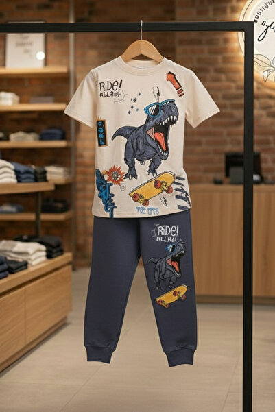 Zekalya Boys' Skateboard Dinosaur Printed Single Jersey Combed Cotton Top and...