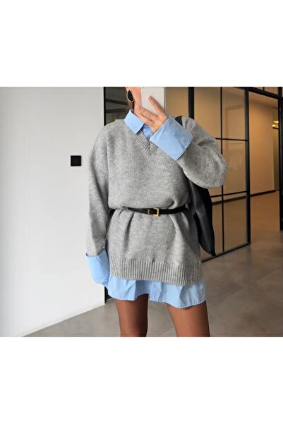 Lavanta Tekstil Shirt Detailed Knitwear Sweater Dress