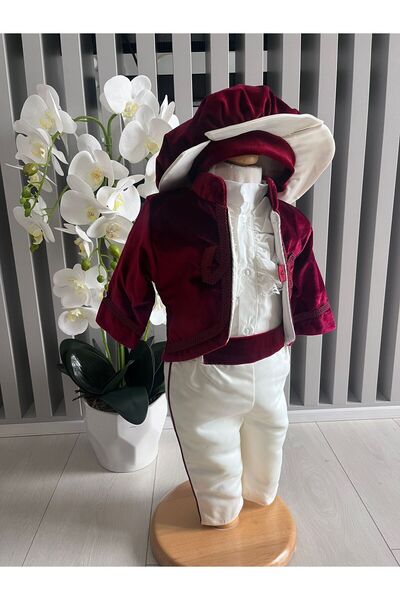 Inovius Costum botez print, grena- DPH345 - Marime: 3 luni