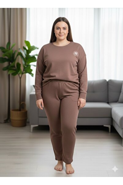 sleeproom Women's Brown Lycra Comfortable Tracksuit Set