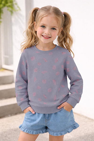 FOR GIRLS سويت شيرت مطبوع للأطفال بحافة مضلّع