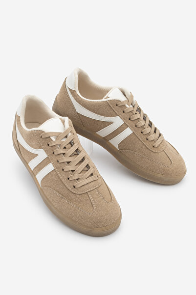 Marjin Women's Sneaker Lace-Up Flat Sole Sports Shoes Tiyone Camel Suede