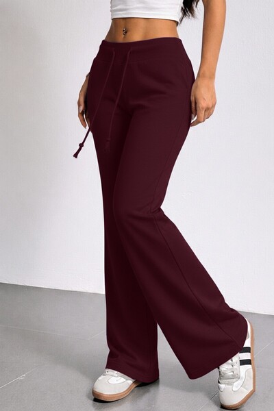 GHASSY CO Women's Cotton High-Waist Ultra Stretchy Tie-String Wide Flared Sweatpants