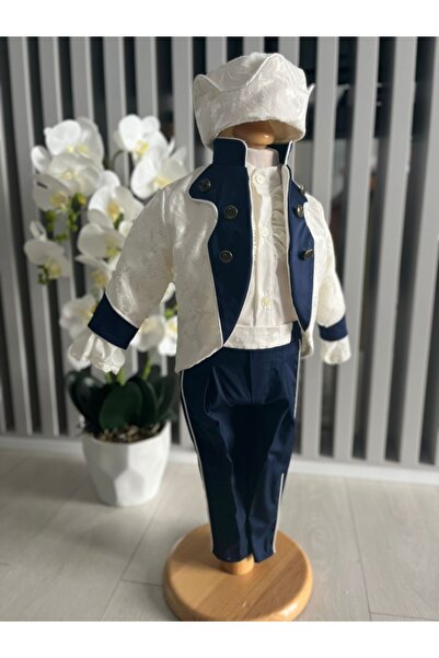 Inovius Costum botez print, alb albastru - DPH358 - Marime: 3-6 luni