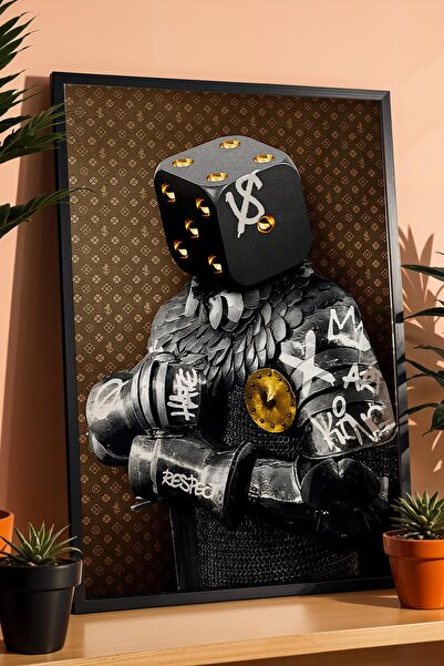 Saturn Medieval Knight with Dice Headgear Armored Framed Painting Cafe Game H...