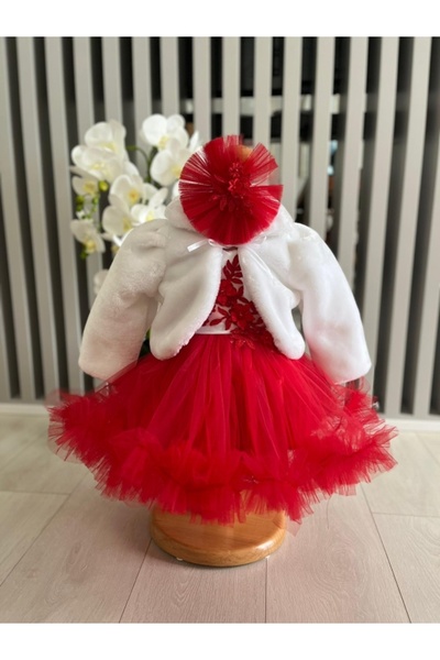 Inovius Rochita Botez Ann, cu Bolero, Rosu - DPH79 - Marime: 0-3 Luni