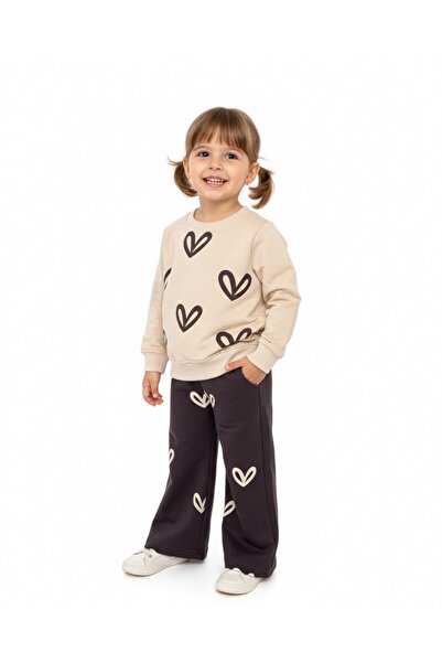 Egelite Girl's Heart Printed Wide-Legged Pants 2-Piece Seasonal Tracksuit Set...