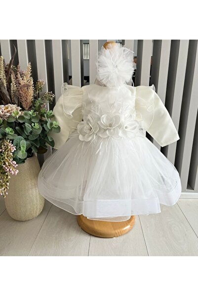 Inovius Rochita Botez Demi, cu Flori, Alb - DPH86 - Marime: 0-3 Luni Maneca L...