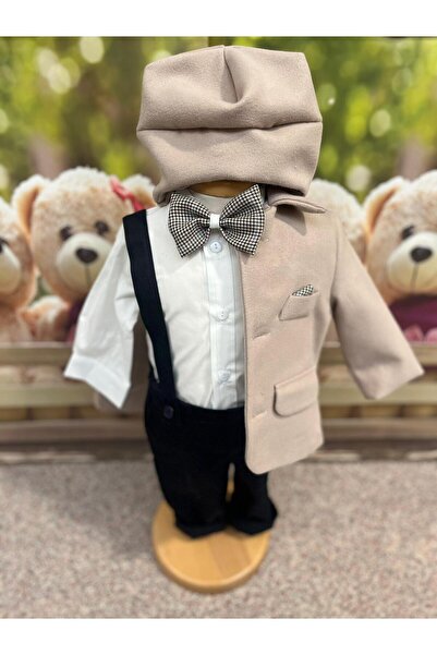 Inovius Costum botez 5piese stofa, bej - DPH349 - Marime: 3 luni