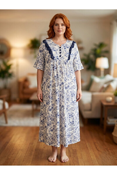 Lohussa New Season Navy Blue Floral Patterned Buttoned Summer Special Design ...