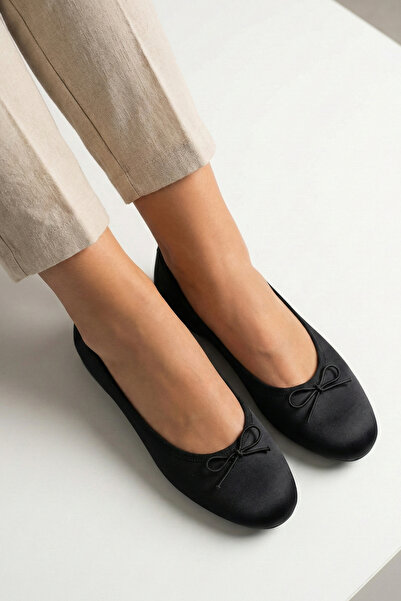 StWenn Women's Black Satin Ballerina Shoes with Bow Detail, Stylish Daily and...