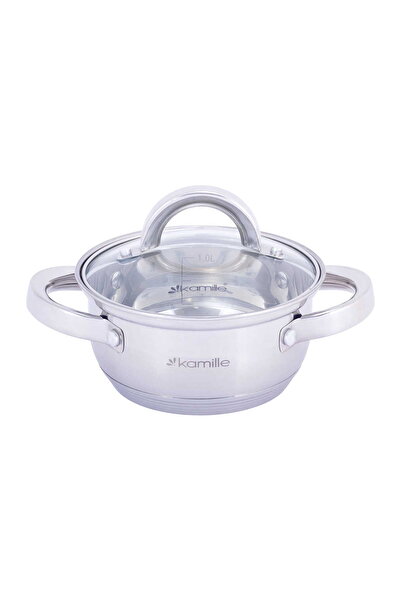 Kamille 1.0 L Stainless Steel Pot with Glass Lid, 14 cm, 5-layer