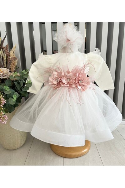 Inovius Rochita Botez Demi, cu Flori, Alb - DPH89 - Marime: 0-3 Luni Maneca L...