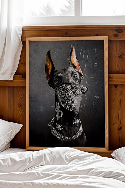 Saturn Bad Dog Framed Painting Bandana  Doberman Dog Hip-Hop Fans Gift Modifi...