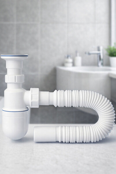 Mikasso Taslı Lavabo Sifonu Gideri Borusu Körüklü Sökülebilir Hazneli Mutfak ...