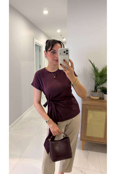 BİRCANÇİL Oyh Jerra Plum Blouse with Side Tie Detail