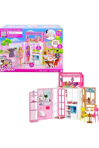 mattel Casă de păpuși Barbie, 2 nivele , 4 zone de joaca, accesorii și cățelu...