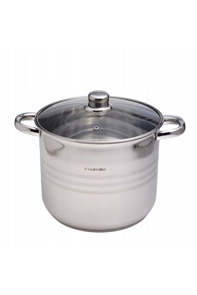 Kamille 5403 Stainless Steel Pot with Lid 8.5 L, 24 cm (Induction & Gas)