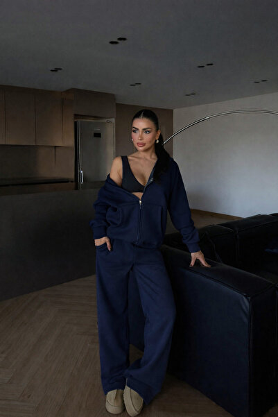 BARLİZ Women's Hooded Zippered Baggy Cardigan Set