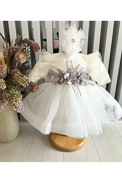 Inovius Rochita Botez Demi, cu Flori, Alb - DPH88 - Marime: 0-3 Luni Maneca L...