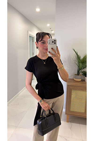 BİRCANÇİL Oyh Jerra Black Blouse with Side Tie Detail