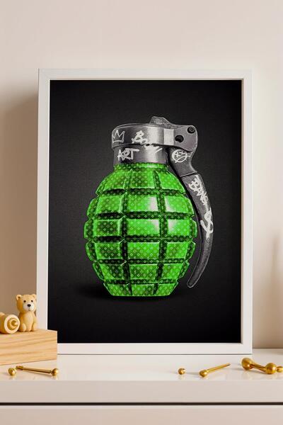 Saturn Зелена ръчна граната графити картина в рамка Луксозен дизайн улично из...