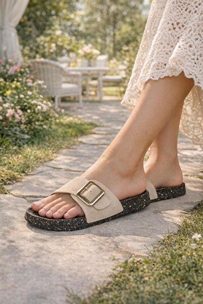 MODAONN Women's Suede Look Single Buckle Slippers – Comfortable Slippers