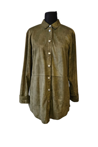 asus deri Helena - Genuine Lambskin Suede Khaki Color Shirt