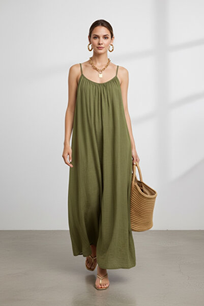 Vireo Club Khaki Loose-Fitting Strappy Maxi Dress